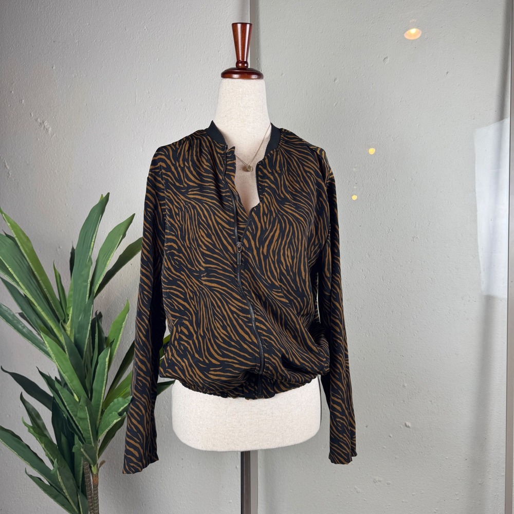 Mob Wife Statement Calliope Lightweight Bomber Jacket Medium Tiger Print Zip Up